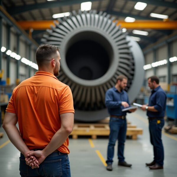 Flux_Dev_Ein_LKW_Fahrer_wartet_in_einer_Maschinenbau_Firma_auf_2